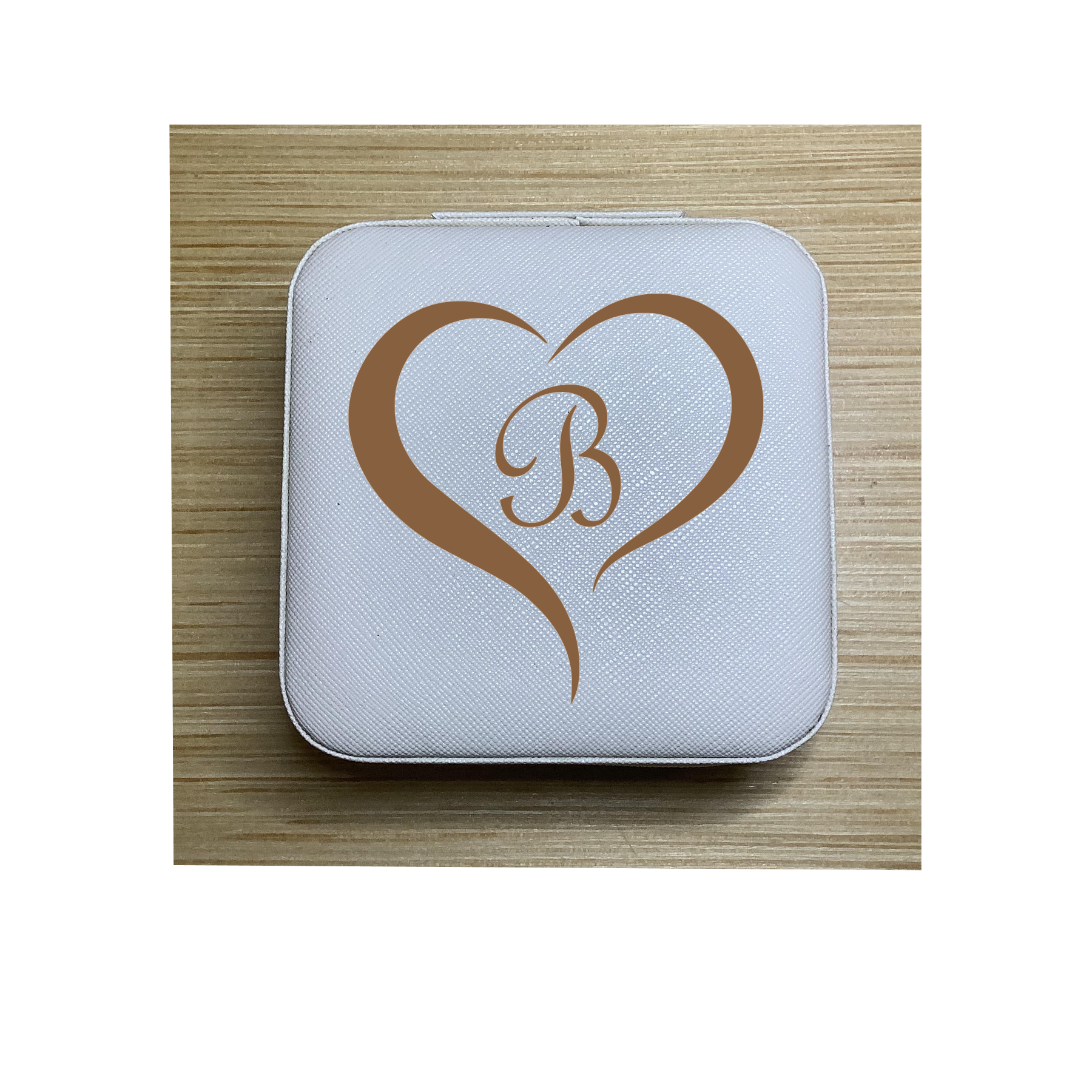 Heart & Initial — White Travel Jewelry Box