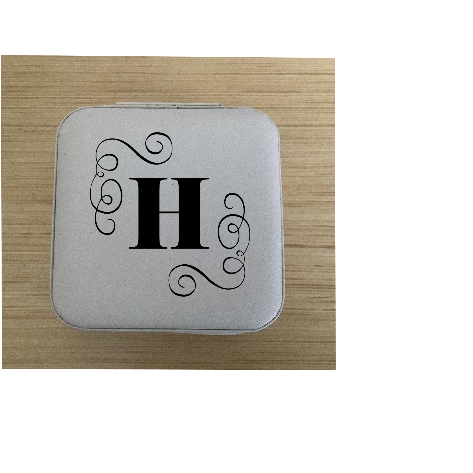 Monogram Swirl — White Travel Jewelry Box